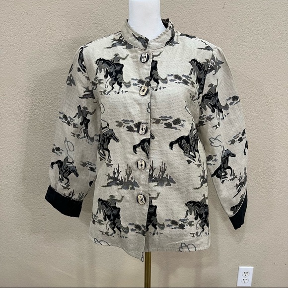 Vtg Alex Kim Western Blazer Jacket Cowgirl Equestrian Bronco Rodeo Size Medium - Picture 1 of 13